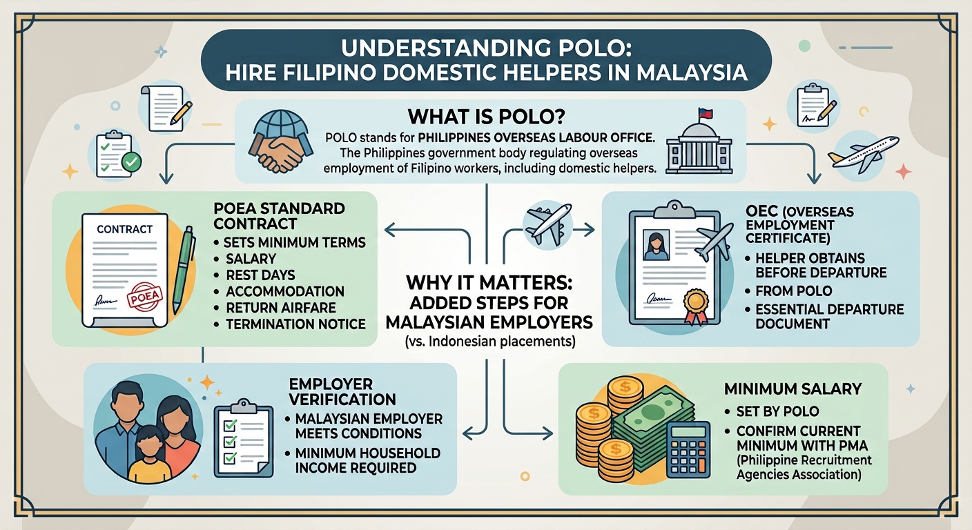 POLO explained — Philippines Overseas Labour Office, POEA standard contract, OEC, employer verification, minimum salary for Malaysian employers